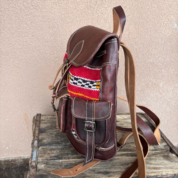 Hand Crafted Moroccan Boho Leather Backpack - Picture 4 of 14